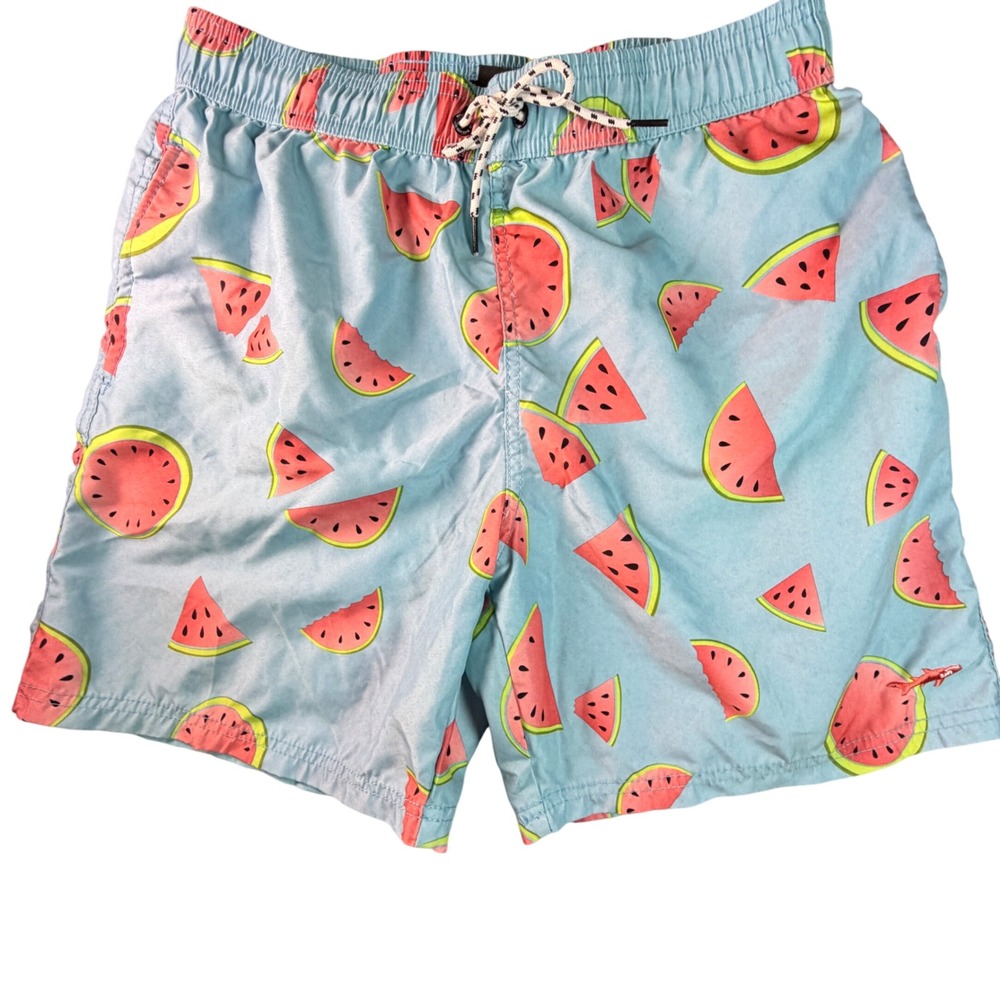 Maui and Sons Mens Watermelon Print Board Shorts Blue Swim Trunks Large Vacation